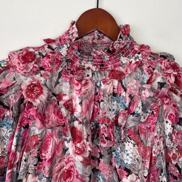 Free People Elliatt Dorian Floral Ruffle Drapey Smocked Maxi Dress Pink/ Rose M - Picture 6 of 14